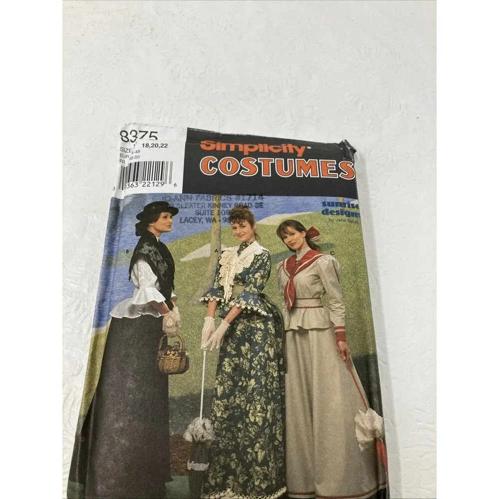 Simplicity 8375 Costume Pattern Edwardian Top Skirt Bustle Sz 18, 20, 23 Uncut